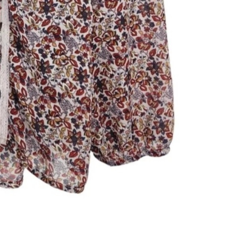 Knox Rose - Peasant Boho - Sheer Blouse - Keyhole Tassel - Bell Sleeves - Large - Picture 7 of 10